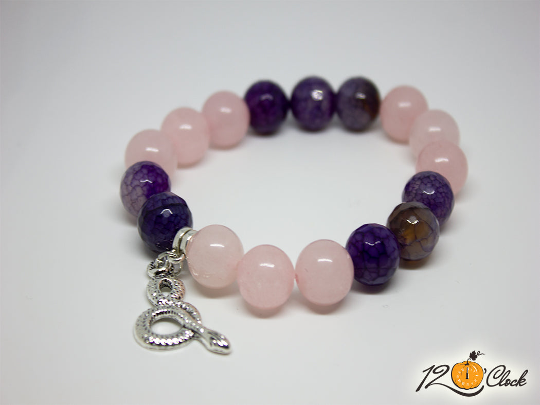Гривна "Годината на дървената змия" – розов кварц и лилав драконов ахат