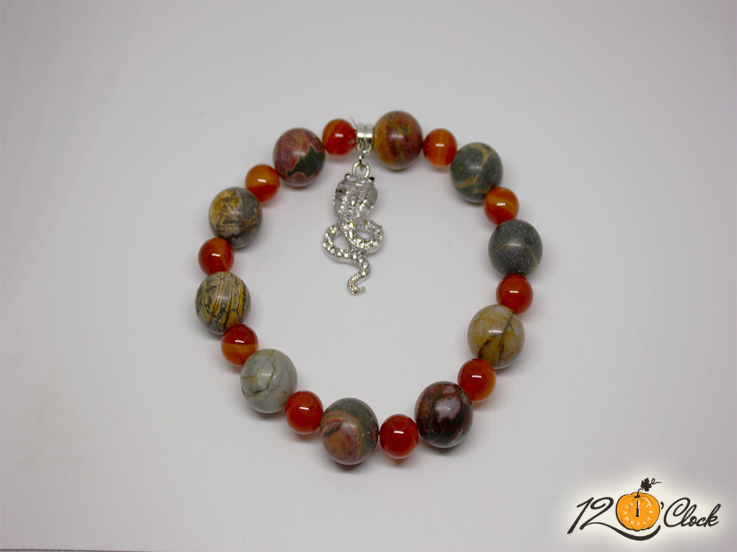 Гривна "Годината на дървената змия" – яспис Пикасо и карнеол