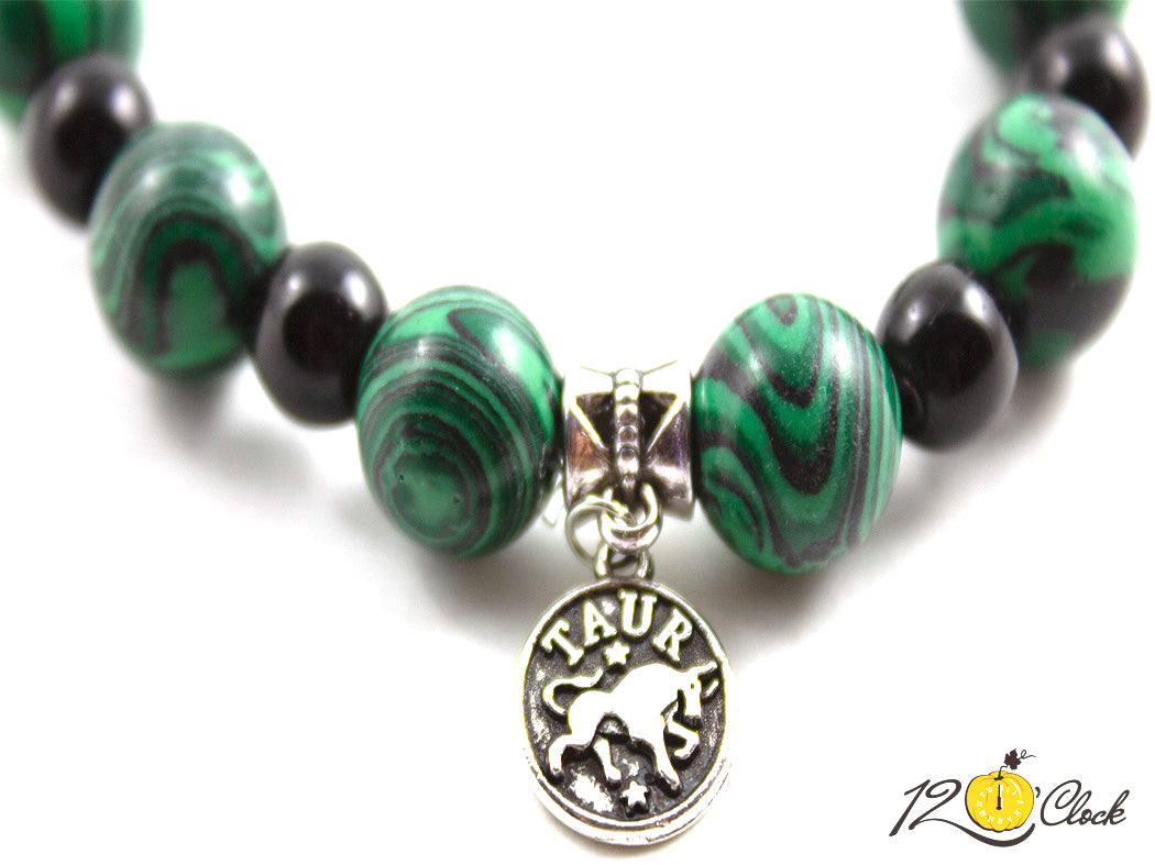 Гривна "Малахит, планински кристал, оникс и седеф" - зодия Телец