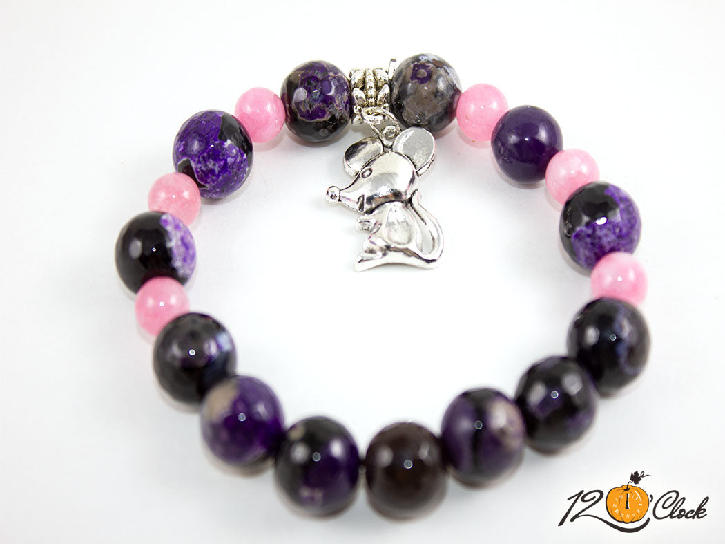 Гривна "Годината на металния плъх" – лилав ивчест ахат и ягодов кварц