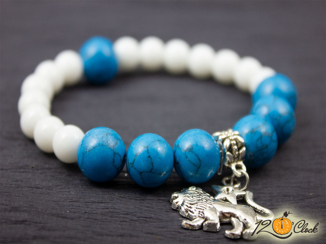 Гривна "Син тюркоаз и бял ахат" - зодия Лъв