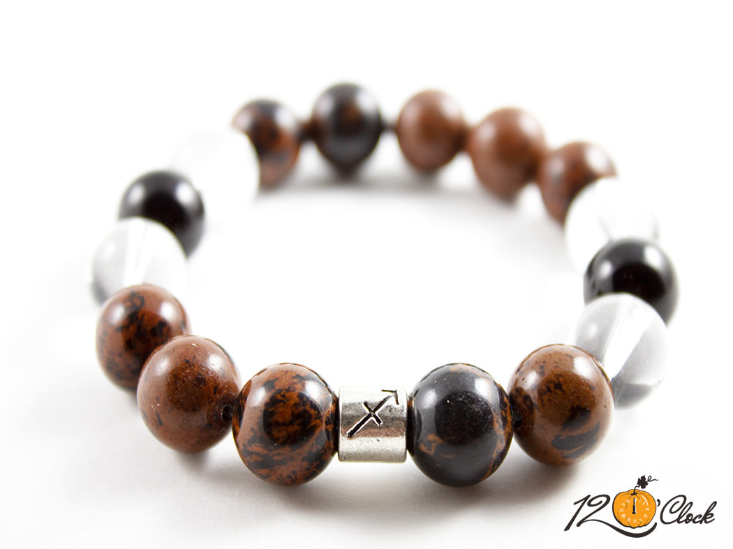 Гривна "Махагонов обсидиан, планински кристал и оникс" - зодия Стрелец