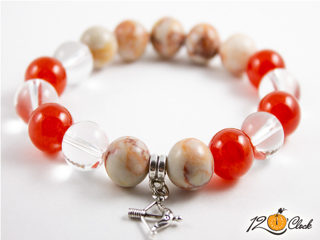 Гривна "Родохрозит, карнеол и планински кристал" - Зодия Стрелец