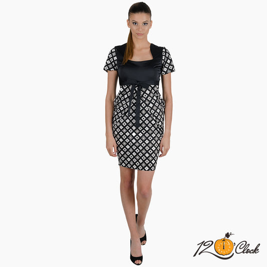 Пролетна рокля с къс ръкав в черно и бяло, елегантна от Twelve O'clock