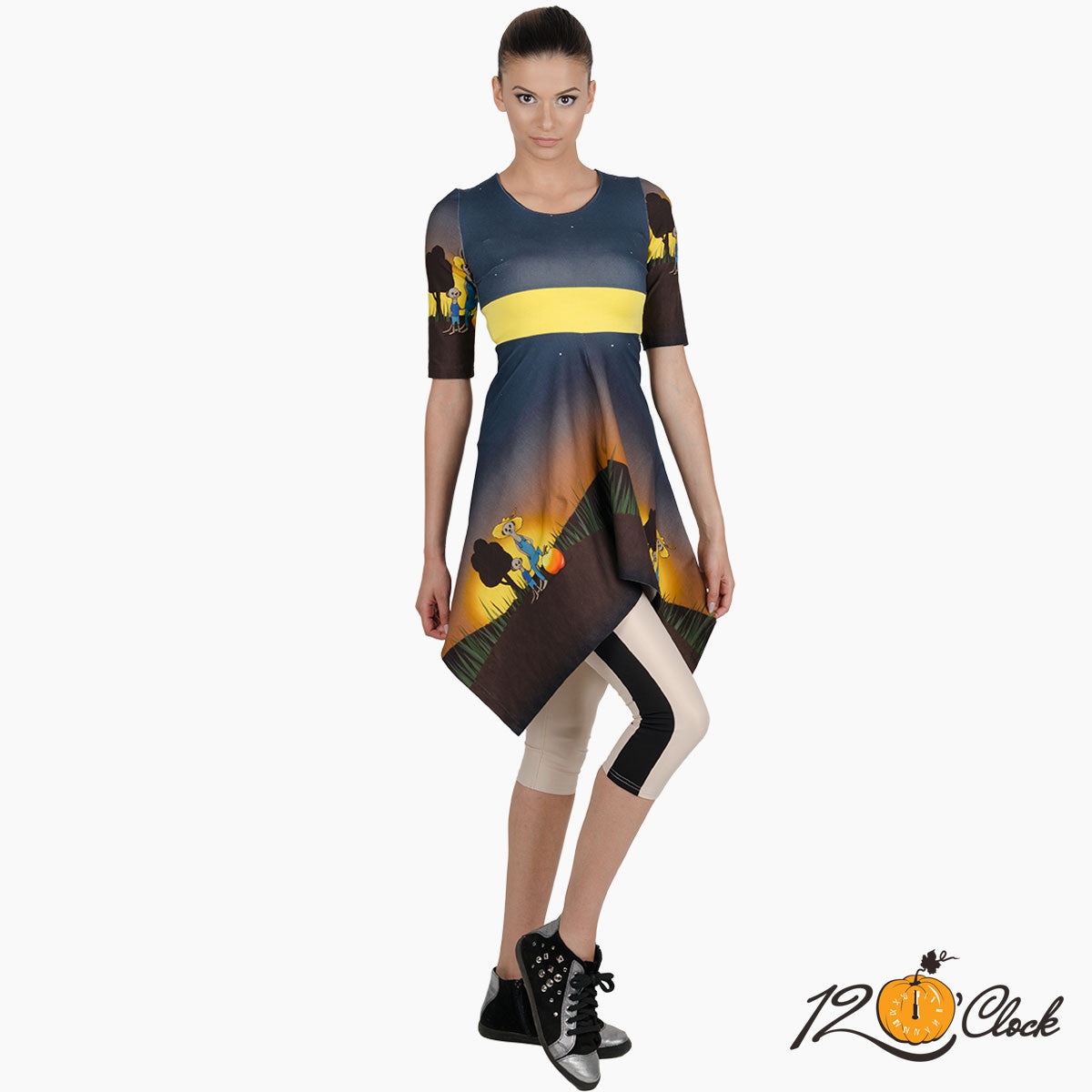 Асиметрична туника с анимиран принт от трико от Twelve O'clock