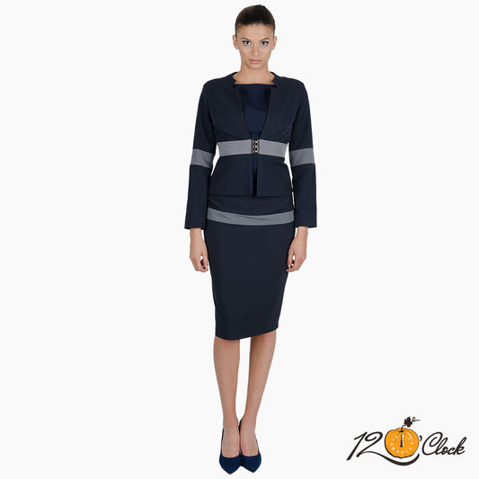 Елегантно сако в синьо и сиво с метална катарама от Twelve O'clock