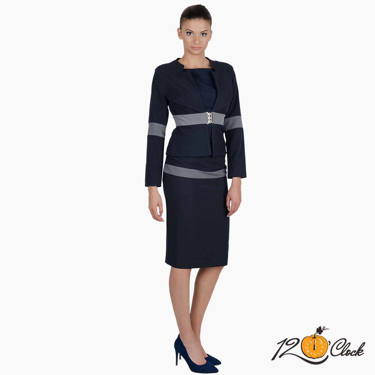 Елегантно сако в синьо и сиво с метална катарама от Twelve O'clock