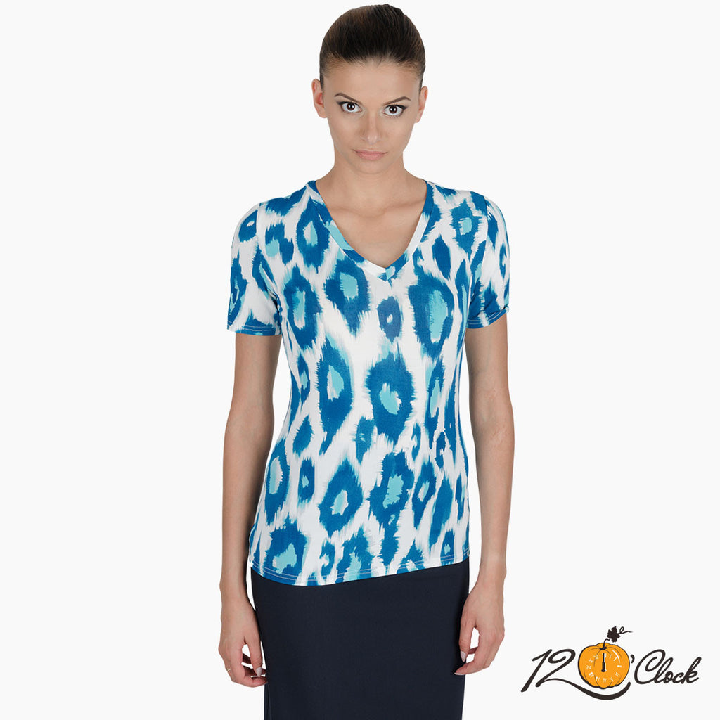 Лятна блуза от нежна материя с леопардова щампа в синьо и бяло от Twelve O'clock