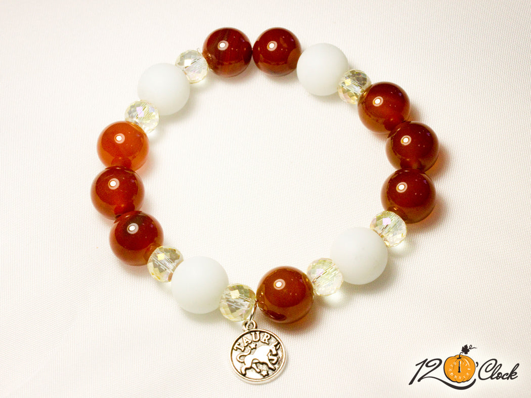 Гривна Карнеол, бял ахат мат и кристали зодия Телец от Twelve O'clock
