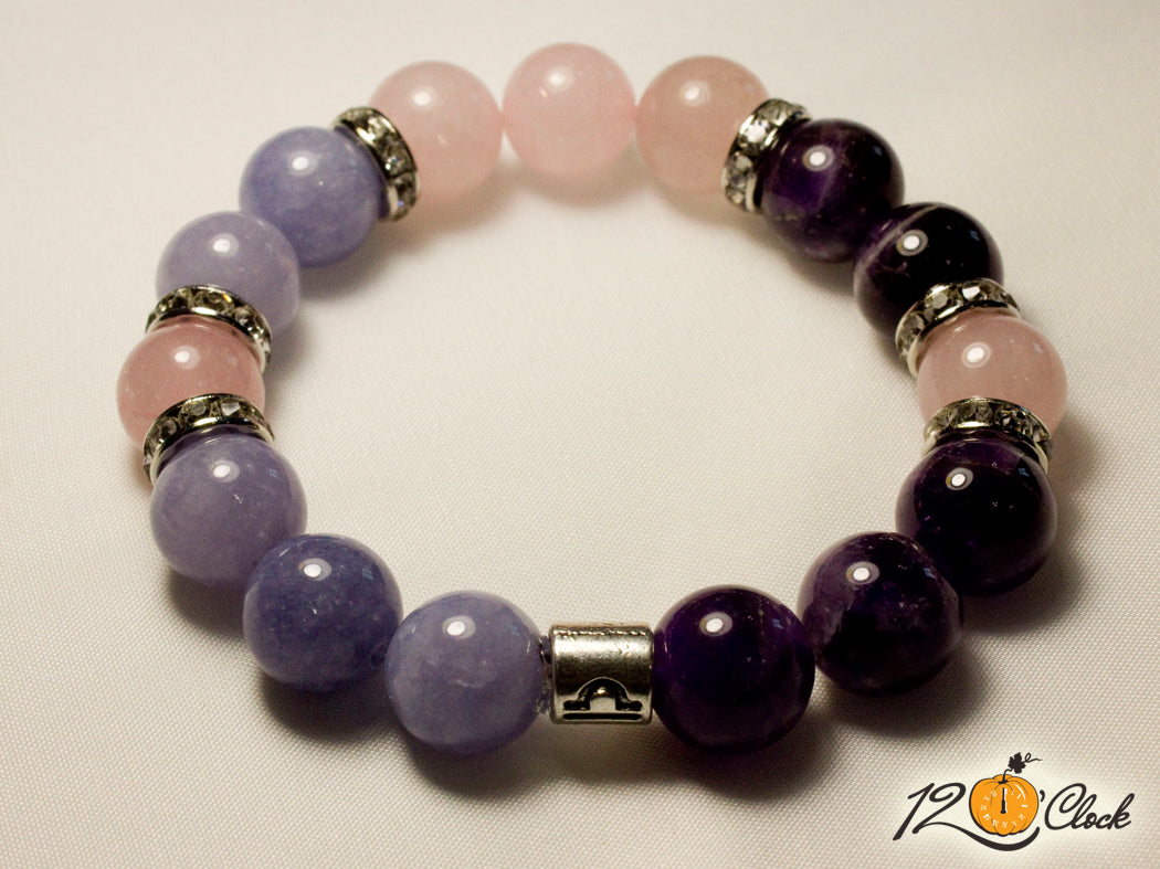 Гривна Аметист, аквамарин и розов кварц - Зодия Везни от Twelve O'clock