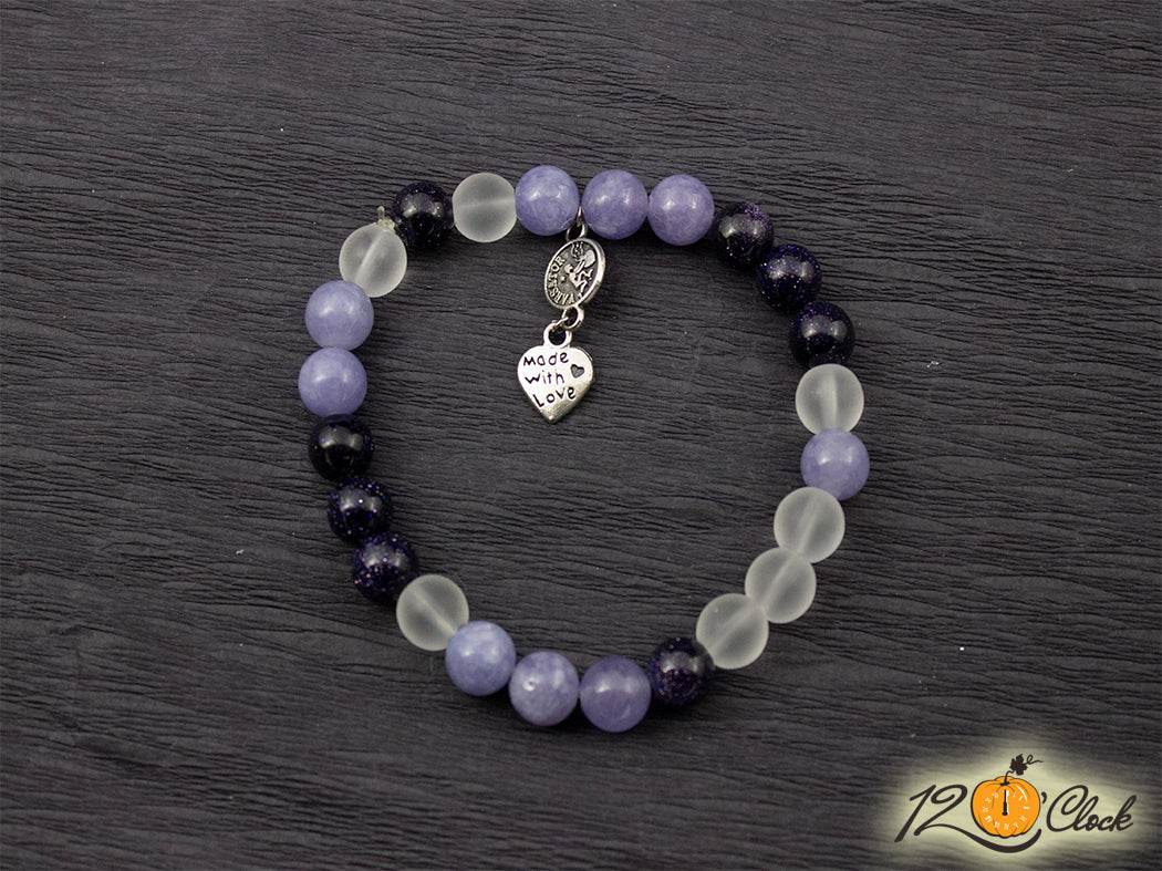 Гривна "Слънчев камък, планински кристал мат и аквамарин" - Зодия Водолей