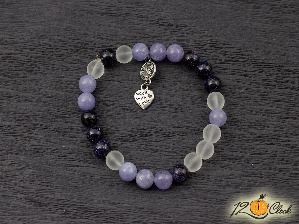 Гривна "Слънчев камък, планински кристал мат и аквамарин" - Зодия Водолей