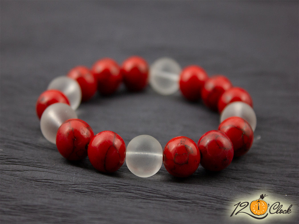 Гривна "Червен тюркоаз и планински кристал"- Зодия Козирог