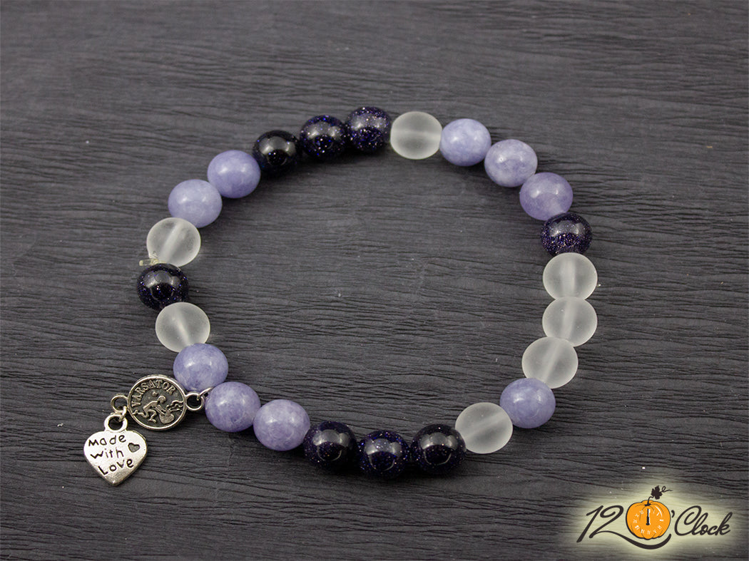 Гривна "Слънчев камък, планински кристал мат и аквамарин" - Зодия Водолей