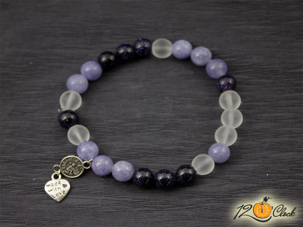 Гривна "Слънчев камък, планински кристал мат и аквамарин" - Зодия Водолей