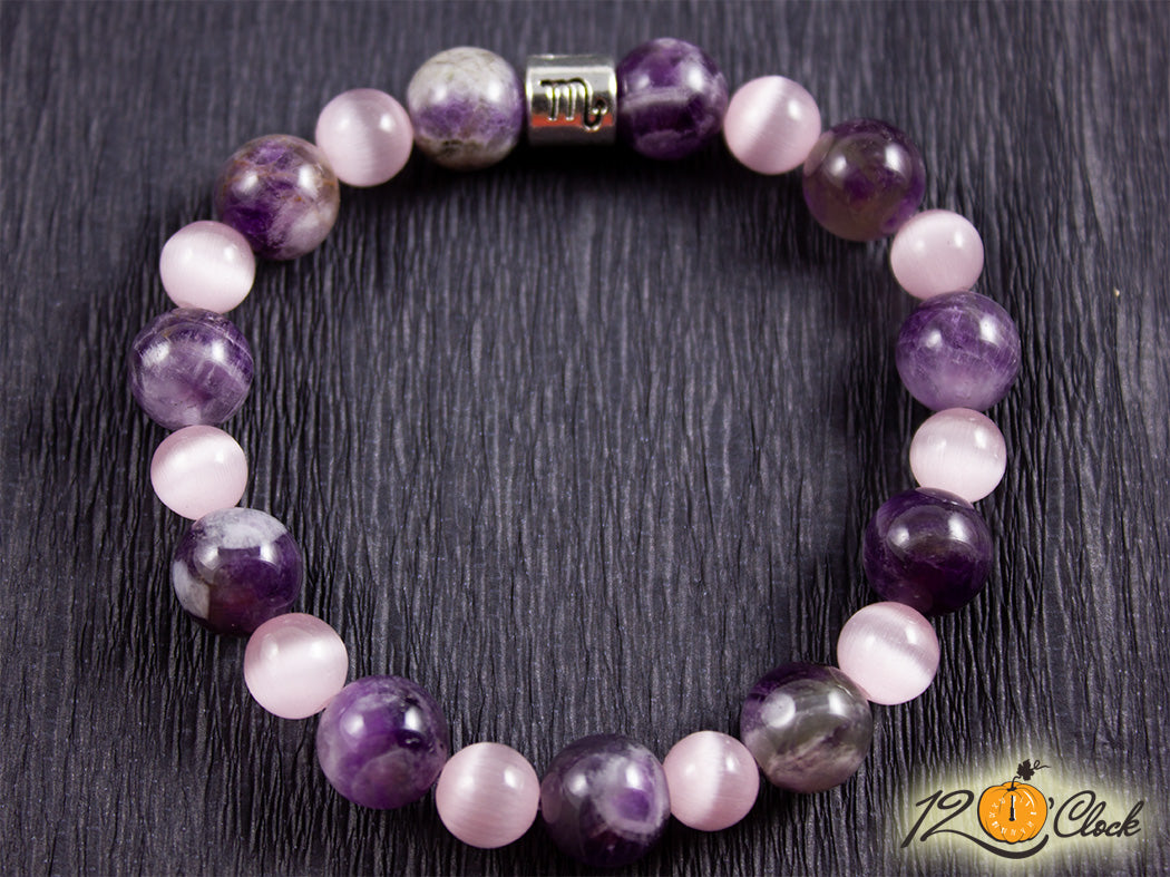 Гривна "Аметист и розово котешко око" - зодия Скорпион