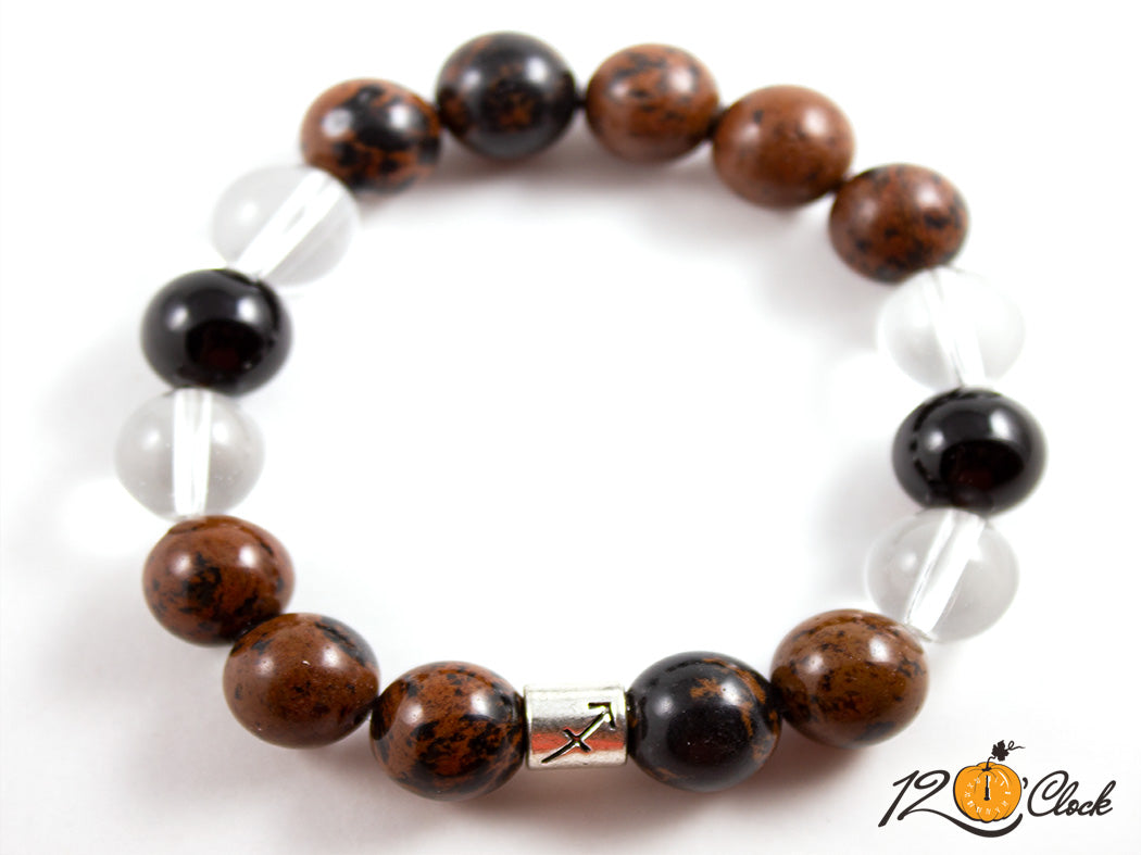 Гривна "Махагонов обсидиан, планински кристал и оникс" - зодия Стрелец