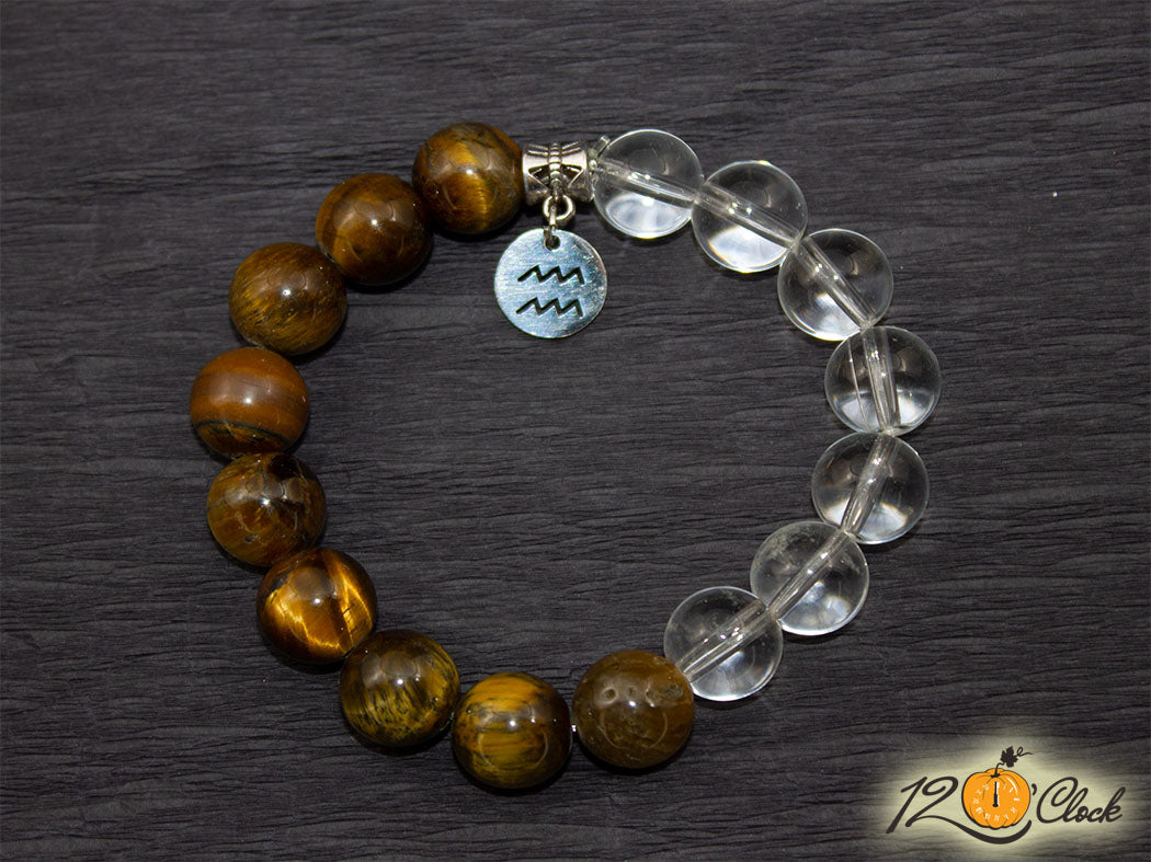 Гривна "Тигрово око и планински кристал" - Зодия Водолей