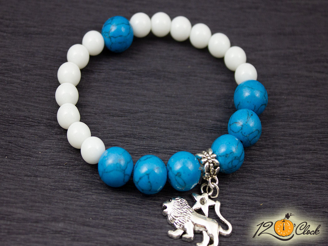 Гривна "Син тюркоаз и бял ахат" - зодия Лъв