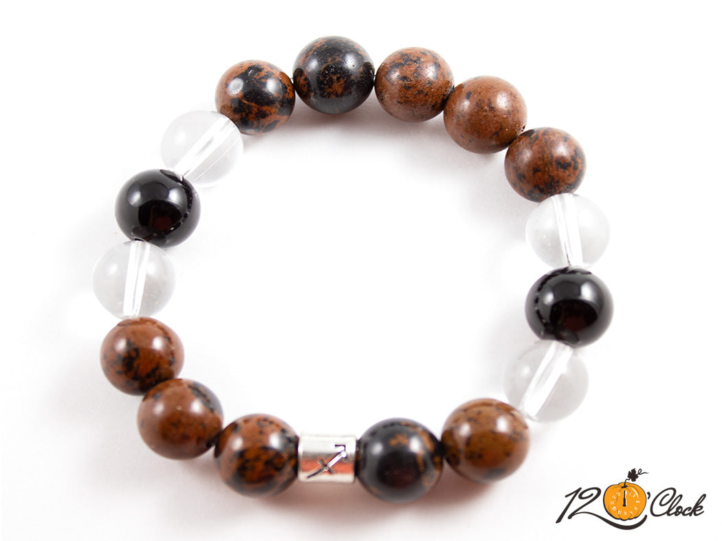 Гривна "Махагонов обсидиан, планински кристал и оникс" - зодия Стрелец