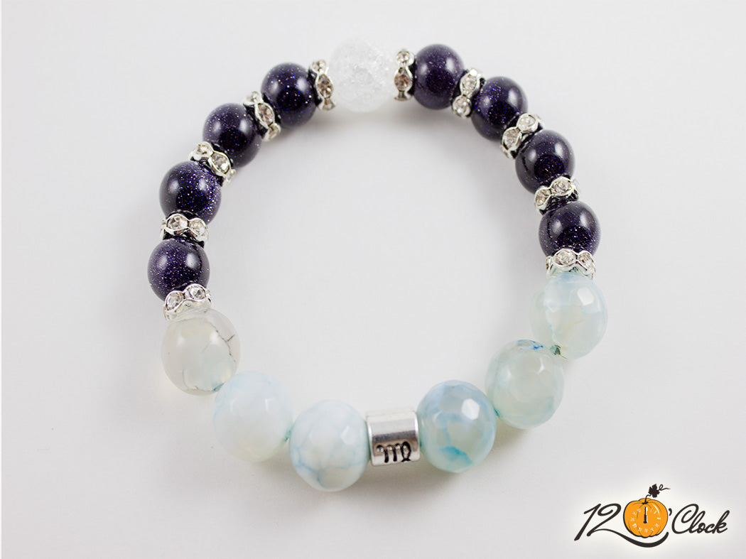 Гривна "Светло син фасетиран драконов ахат, напукан фасетиран планински кристал и слънчев камък" - зодия Дева