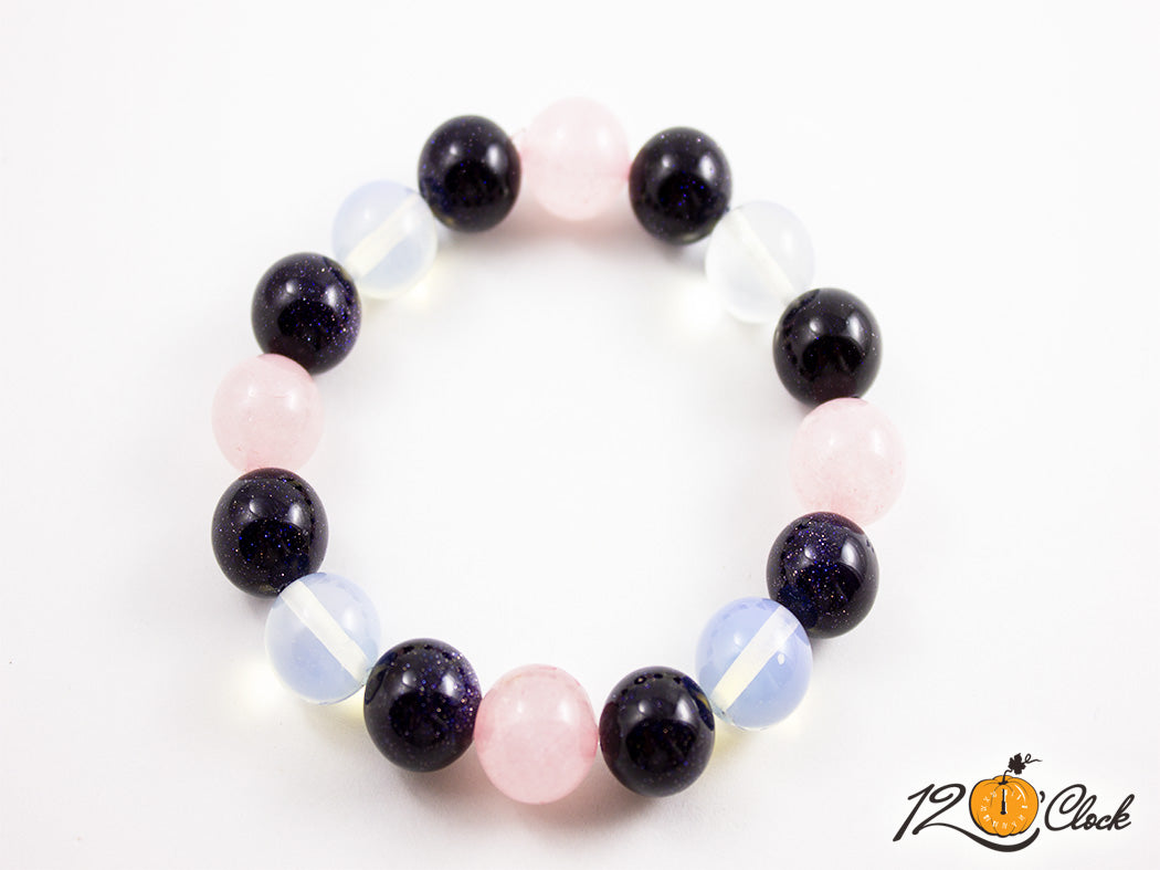 Гривна "Слънчев камък, розов кварц и лунен камък"