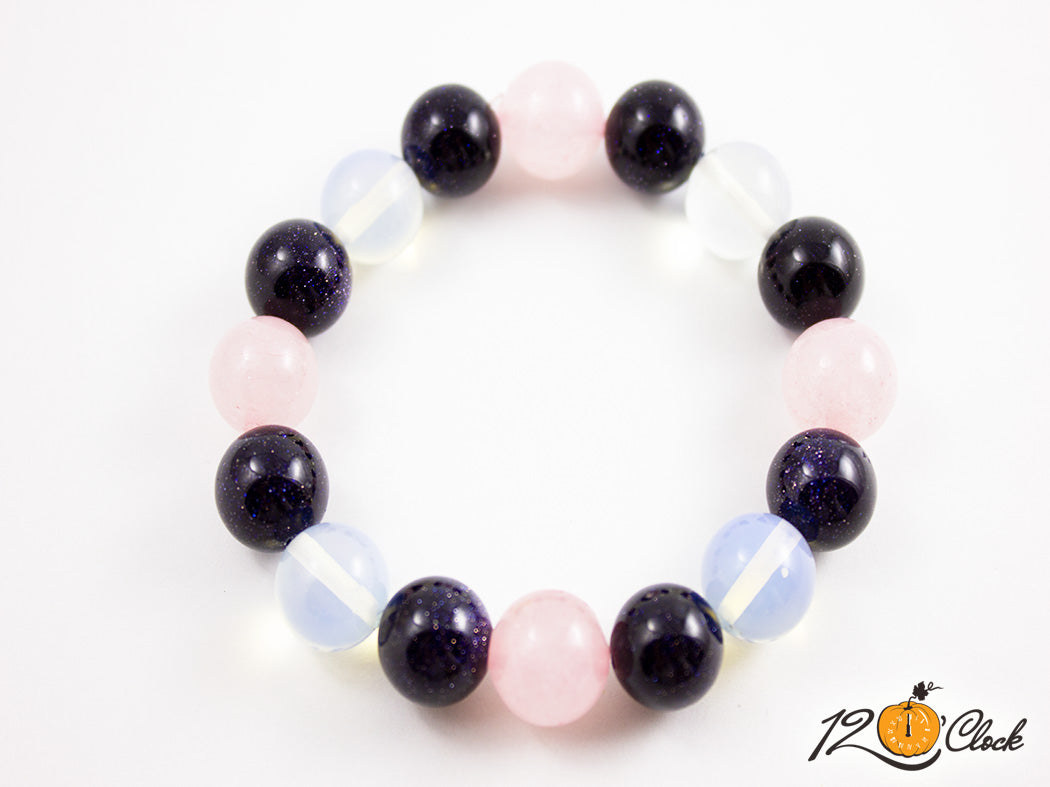 Гривна "Слънчев камък, розов кварц и лунен камък"