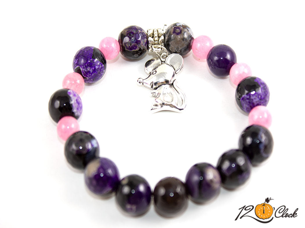 Гривна "Годината на металния плъх" – лилав ивчест ахат и ягодов кварц