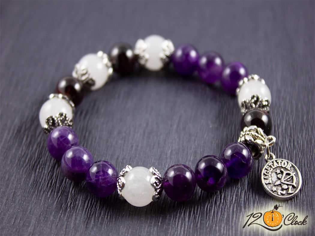 Гривна "Гранат, аметист и халцедон" - зодия Стрелец