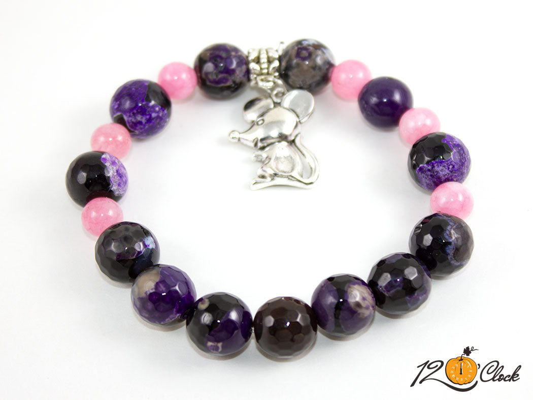 Гривна "Годината на металния плъх" – лилав ивчест ахат и ягодов кварц