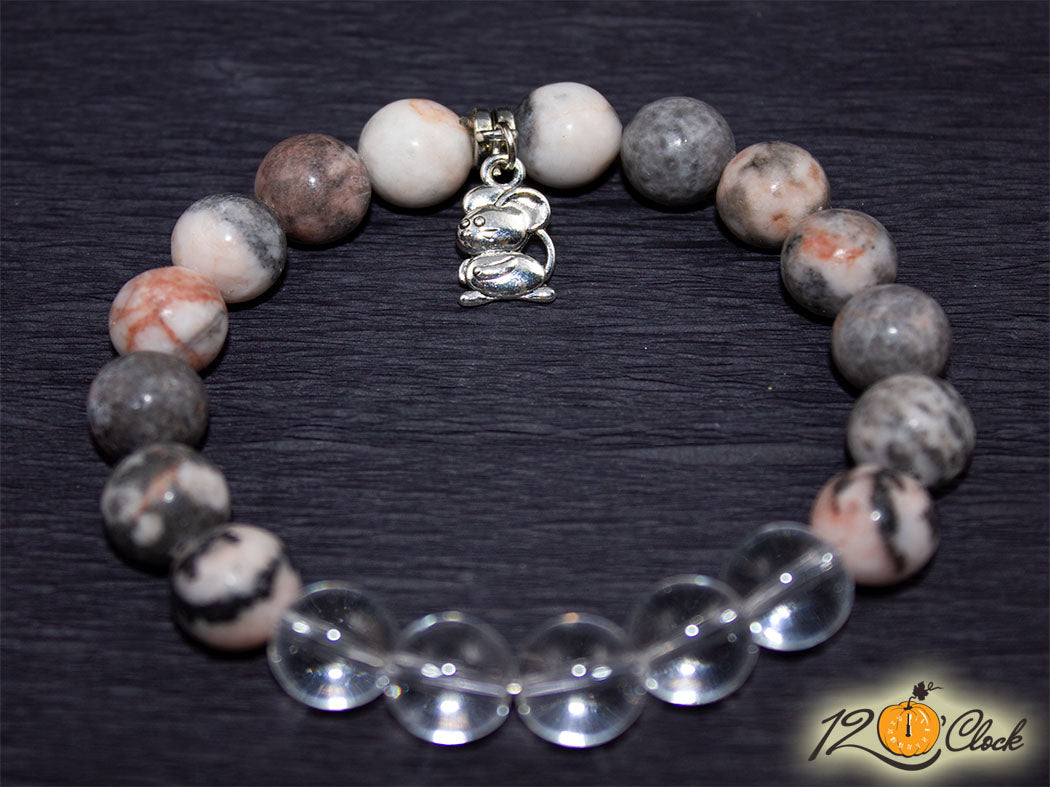 Гривна "Годината на металния плъх" – яспис зебра и планински кристал