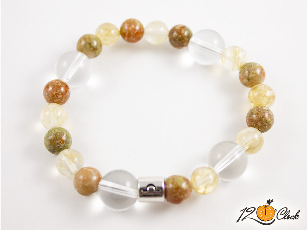 Гривна "Планински кристал, унакит и Косите на Венера" - зодия Везни