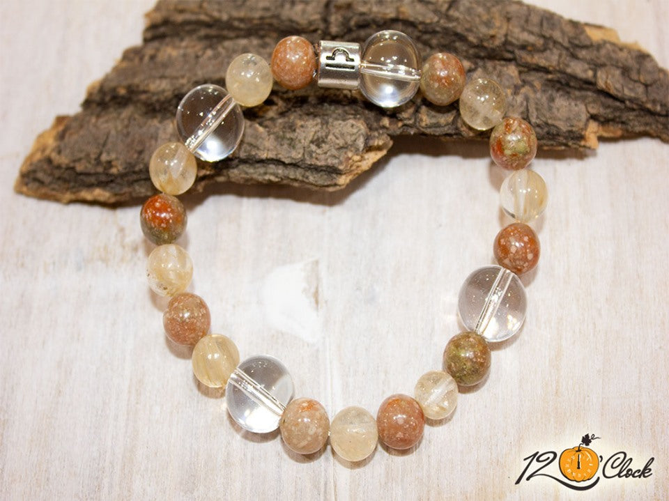 Гривна "Планински кристал, унакит и Косите на Венера" - зодия Везни