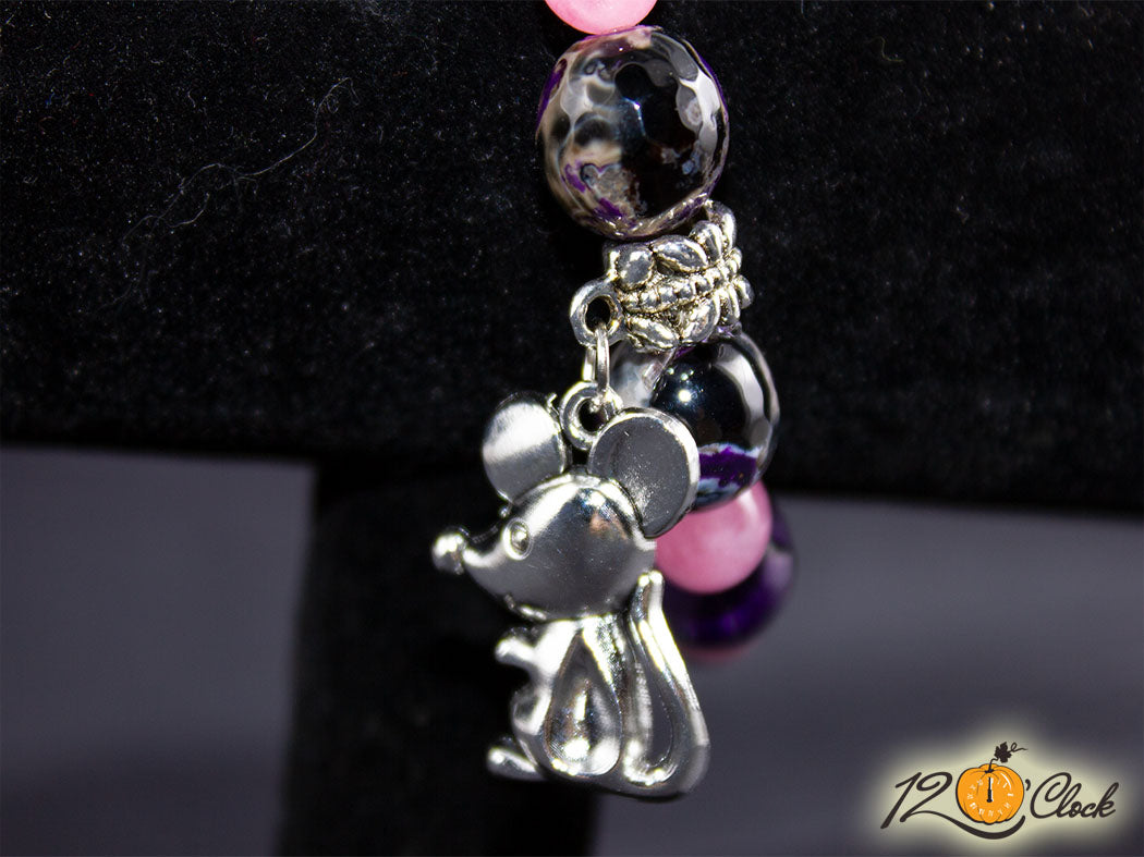 Гривна "Годината на металния плъх" – лилав ивчест ахат и ягодов кварц