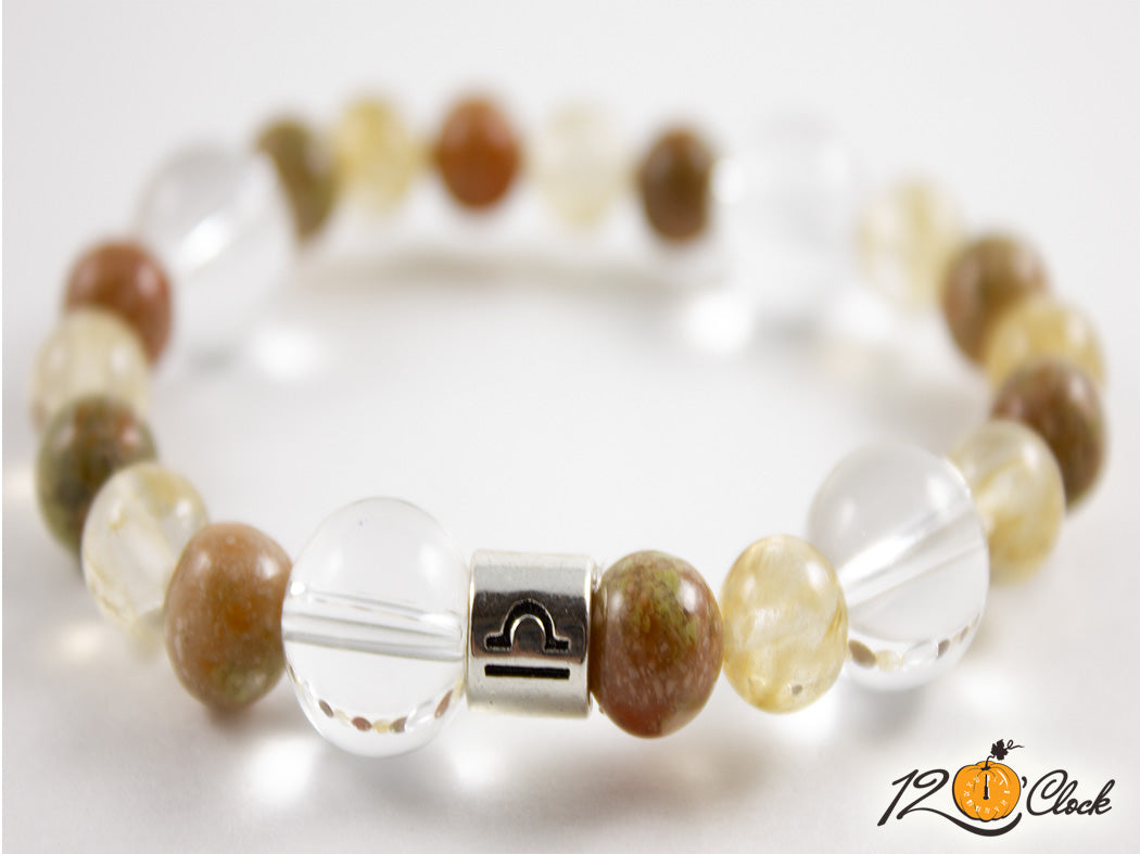 Гривна "Планински кристал, унакит и Косите на Венера" - зодия Везни