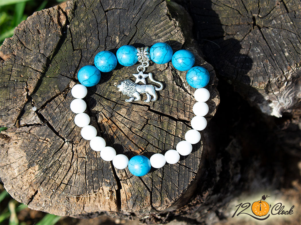 Гривна "Син тюркоаз и бял ахат" - зодия Лъв