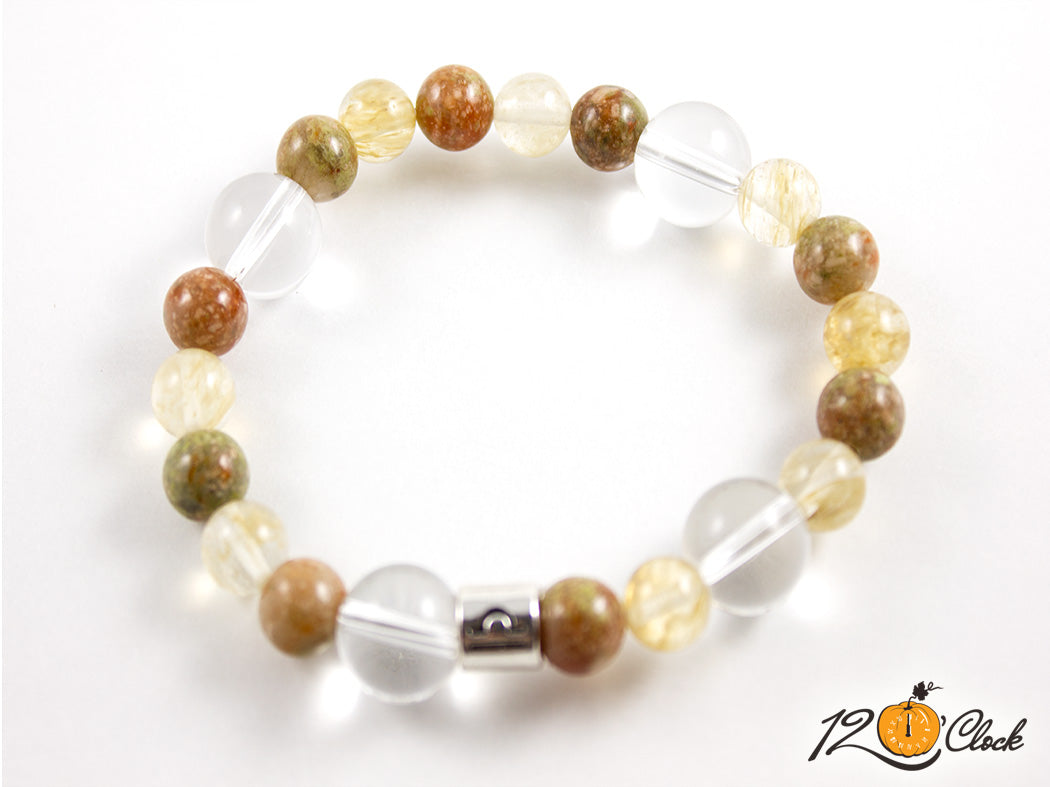 Гривна "Планински кристал, унакит и Косите на Венера" - зодия Везни