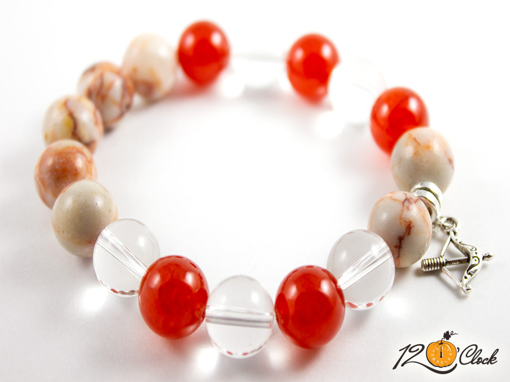 Гривна "Родохрозит, карнеол и планински кристал" - Зодия Стрелец