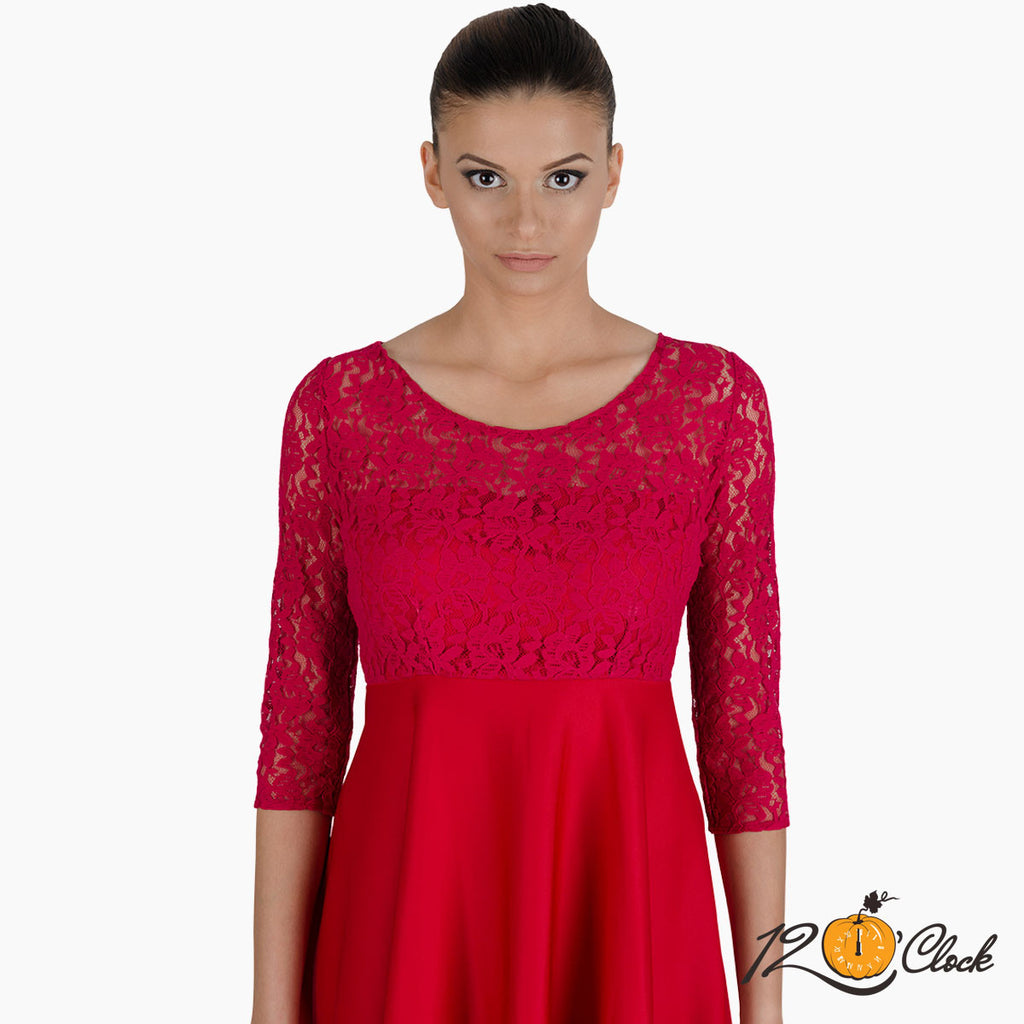 Пролетна рокля от неопрен и дантела в червено малинен цвят от Twelve O'clock