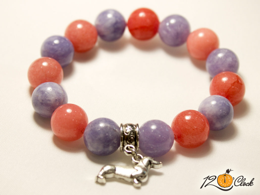 Ръчно изработена гривна с аквамарин и ягодов кварц и висулка кученце от Twelve O'clock