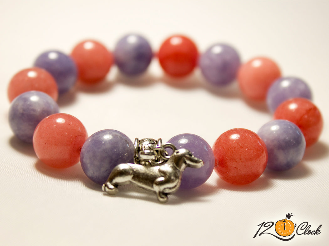 Ръчно изработена гривна с аквамарин и ягодов кварц и висулка кученце от Twelve O'clock