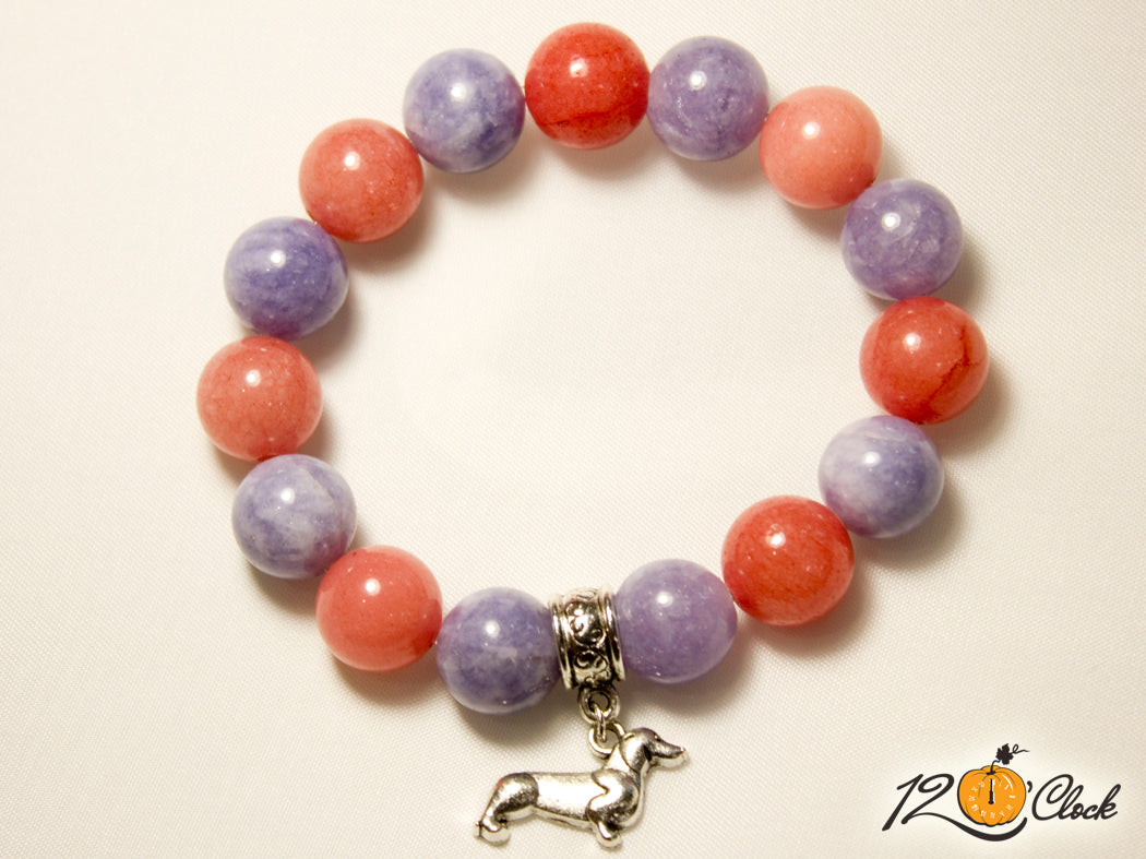 Ръчно изработена гривна с аквамарин и ягодов кварц и висулка кученце от Twelve O'clock