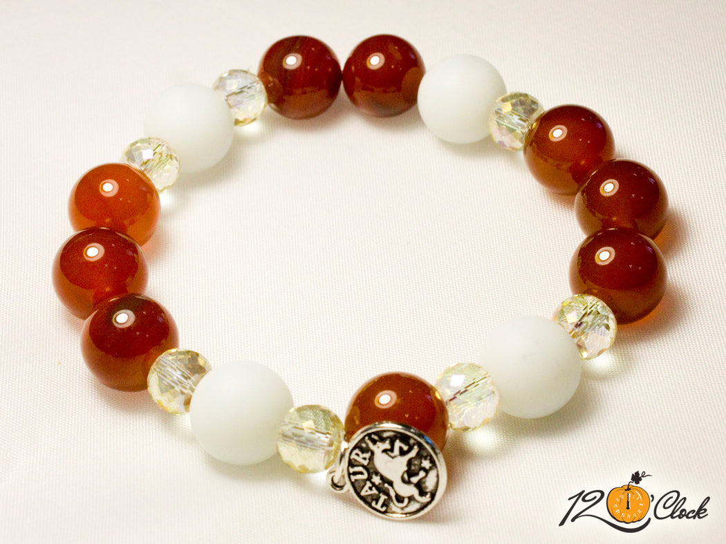 Гривна Карнеол, бял ахат мат и кристали зодия Телец от Twelve O'clock