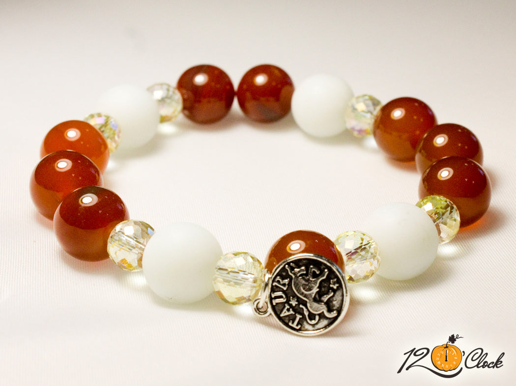 Гривна Карнеол, бял ахат мат и кристали зодия Телец от Twelve O'clock