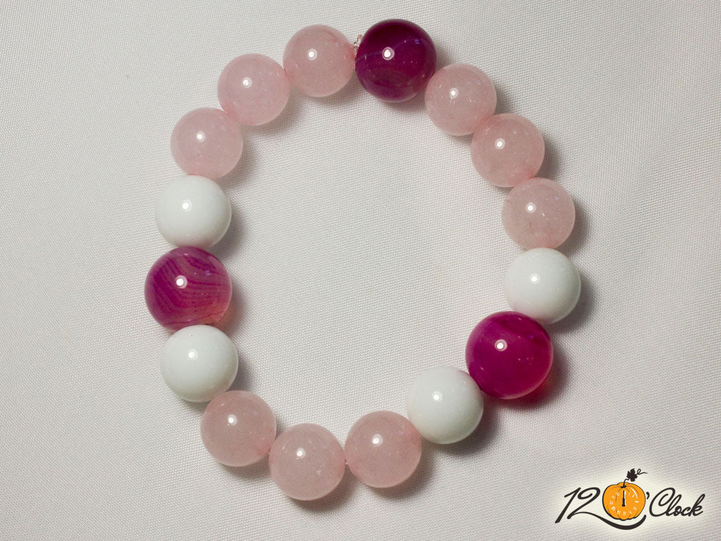 Холистична гривна бял ахат, розов кварц и розов ивчест ахат от Twelve O'clock