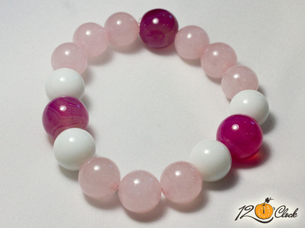 Холистична гривна бял ахат, розов кварц и розов ивчест ахат от Twelve O'clock