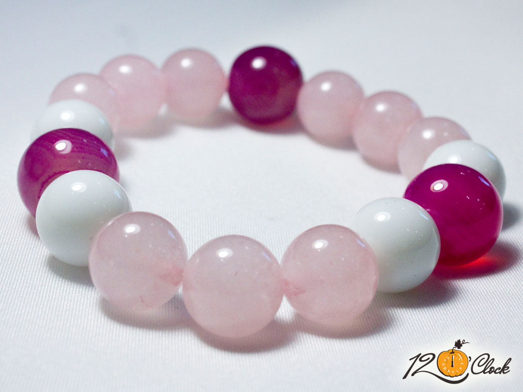 Холистична гривна бял ахат, розов кварц и розов ивчест ахат от Twelve O'clock
