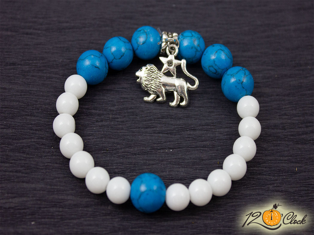 Гривна "Син тюркоаз и бял ахат" - зодия Лъв